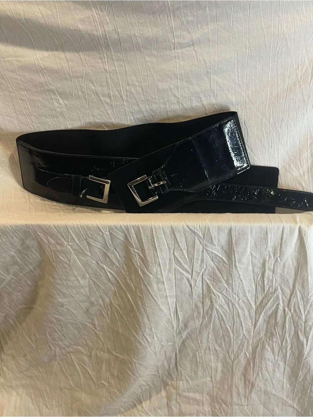 White House Black Market Black Patent Leather Wide Corset Waist Belt M
